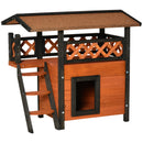 PawHut Cat House Outdoor Kitten Shelter Puppy Kennel w/ Balcony Stairs Roof