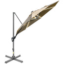 Outsunny 3m Solar LED Cantilever Parasol Adjustable Garden Umbrella Khaki