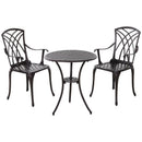 Outsunny Patio Cast Aluminium 3 PCS Brown Bistro Set Coffee Table & 2 Chairs Set Outdoor Garden Furniture Set