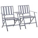 Outsunny Folding Steel Double Seat Garden Loveseat Bench Patio Chair Table Grey