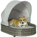 PawHut Wicker Pet Bed for Small Medium Dogs W/ Adjustable Canopy Cushion, Grey