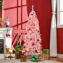 HOMCOM Christmas Tree Slim Pink 5' with 250 Warm White LED Lights