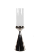 Mint Collection - Nickel Plated with Clear Glass Candle Holders - Nickel 11x11x50cm