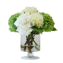 Mint Collection - Mixed White, Green Hydrangeas and Daliah in Glass Vase - 33x33x35cm