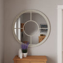 Round Window Mirror Distressed White 100 x 2 x 100 cm