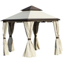 Outsunny 3.4m Steel Gazebo Pavillion for Outdoor w/ Curtains and 2 Tier Roof
