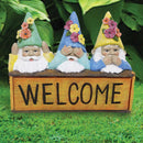Silver & Stone Outdoor Solar Welcome Sign with Jinxie Gnomes