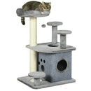 PawHut 92cm Cat Tree Tower with Scratching Posts, Mat, House, Bed, Toy - Grey