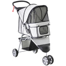 PawHut Pet Stroller Pushchair Carrier for Cat Puppy with 3 Wheels Grey