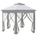 Outsunny 4x4m Hexagon Gazebo w/ Metal Frame Mesh Curtains Outdoor Garden, Grey