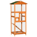 PawHut Wooden Bird Cage Outdoor Aviary for Finches w/ Removable Tray - Orange