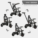 HOMCOM Baby Tricycle 4in1 Stroller with Handle - Grey