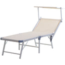 Outsunny Outdoor Lounger Fold 180° Reclining Chair w/ Adjustable Canopy Beige