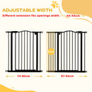 PawHut 74-94cm Adjustable Metal Pet Gate Safety Barrier w/ Auto-Close Door Black