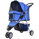 PawHut Pet Stroller Pushchair Carrier for Cat Puppy with 3 Wheels Blue