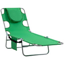 Outsunny Beach Chaise Lounge Portable Adjustable Backrest with Face Cavity Green