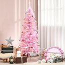 HOMCOM Christmas Tree Slim Pink 6' with 300 Warm White LED Lights
