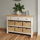 Beverley Dove Grey Storage Cabinet Unit 3 Drawer 6 Basket 110 x 30 x 75 cm