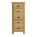 Hemsworth Rustic Oak  Chest of 5 Drawers - Narrow 50 x 36 x 115 cm