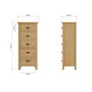Hemsworth Rustic Oak  Chest of 5 Drawers - Narrow 50 x 36 x 115 cm