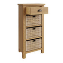 Hemsworth Rustic Oak  Cabinet 1 Drawer 3 Basket 50 x 30 x 100 cm