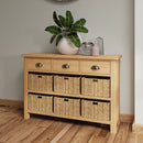 Hemsworth Rustic Oak  Storage Cabinet Unit 3 Drawer 6 Basket 110 x 30 x 75 cm