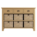 Hemsworth Rustic Oak  Storage Cabinet Unit 3 Drawer 6 Basket 110 x 30 x 75 cm