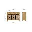 Hemsworth Rustic Oak  Storage Cabinet Unit 3 Drawer 6 Basket 110 x 30 x 75 cm