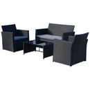 Outsunny 4pc Patio Garden Rattan Wicker Sofa 2-Seater Loveseat Chair Table Black