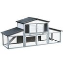 PawHut Large Rabbit Hutch with Run, Tray, Ramp, Wooden Guinea Pig House, Grey