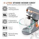 Tower Cavaletto 1000W Stand Mixer with 5L Glass Bowl - Grey