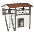 PawHut Cat House Outdoor Kitten Shelter Puppy Kennel w/ Balcony Stairs Roof