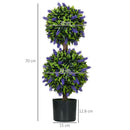 HOMCOM Set of 2 Potted Artificial Plants Ball Tree with Lavender Flowers, 70cm