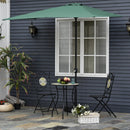 Outsunny 2.3m Garden Balcony Half Round Umbrella Metal Parasol Umbrella Green