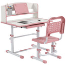ZONEKIZ Pink Height Adjustable Kids Desk and Chair Set, with Drawer, Bookshelf
