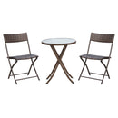 Outsunny 3PC Rattan Bistro Set Folding Rattan Chair Coffee Table Garden Outdoor