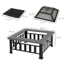 Outsunny Metal Large Firepit  w/ Rain Cover  86 x 86 x 54cm, Black