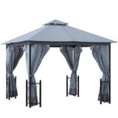 Outsunny 4 x 3.35(m) Steel Frame Patio Gazebo Canopy w/ 2 Tier Roof, Grey