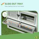 Pawhut Wooden Rabbit Hutch with Run, Asphalt Roof, Pull-Out Tray, Ramp, Grey