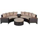 Outsunny 8 PCs Patio Rattan Conversation Furniture Set w/ Side Table & Cushioned