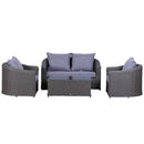 Outsunny Garden 4-Seater Sofa Set Rattan Furniture Coffee Table Chair Bench Grey