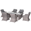 Outsunny 7 PCS Patio Rattan Dining Set with Tempered Glass Table and Cushions