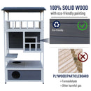 PawHut Wooden Outdoor Cat House 3-Tier Kitten Shelter W/ Tilted Roof Grey