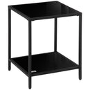 HOMCOM Side Table with Tempered Glass Top, End Table with 2-Tier Storage, Black