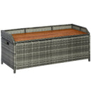 Outsunny Patio PE Rattan Wicker Storage Bench Box with Natural Wood Top Lid
