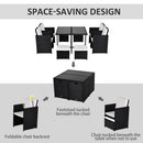 Outsunny 9 Pieces PE Rattan Cube Garden Furniture Set with Cushions, Outdoor Dining Table Set with 4 Armchair, 4 Stool, and Square Glass Top Table, Black