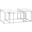 HOMCOM Coffee Table Set of 3 W/ Steel Frame, High Gloss Nest of Tables, White