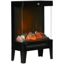 HOMCOM 180° Charming Electric Fireplace Heater, Quiet Freestanding Stove with LED Flame Effect, Level-less Temperature Control, Overheating Protection, 1000W/2000W, Black