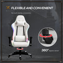 Vinsetto Gaming Chair with RGB LED Light 2D Arm Lumbar Support Swivel Office Computer Recliner Racing Gamer Desk Chair for Home White w/ Home Recliner