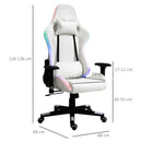 Vinsetto Gaming Chair with RGB LED Light 2D Arm Lumbar Support Swivel Office Computer Recliner Racing Gamer Desk Chair for Home White w/ Home Recliner
